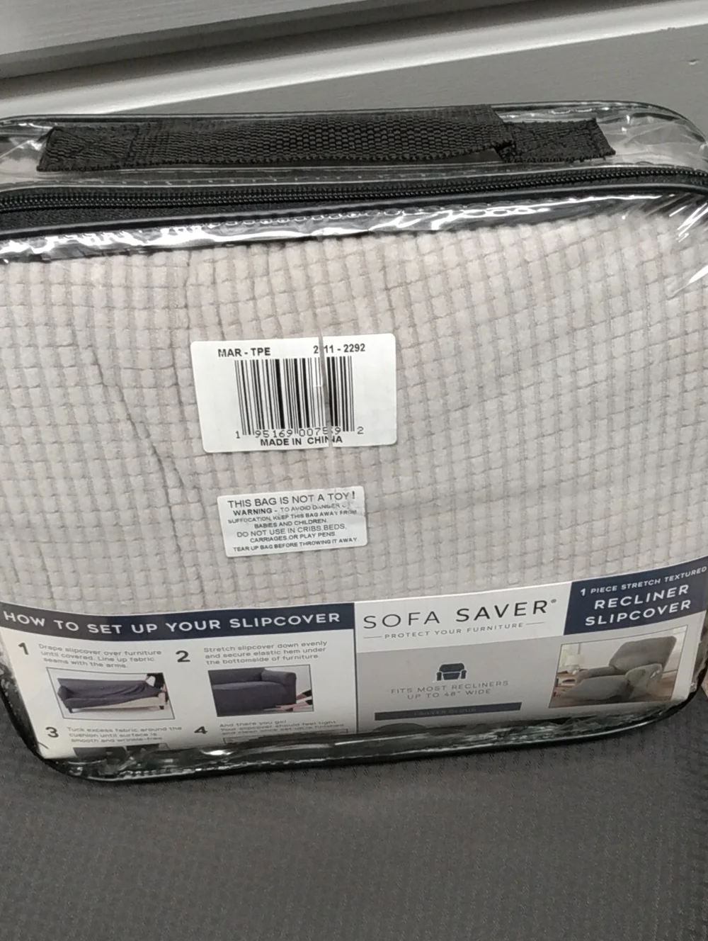 Sofa Saver Recliner Slipcover in Silver Cloud